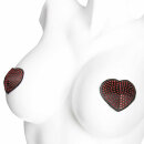 Coquette Heart Rhinestone Nipple Pasties - Red/Black