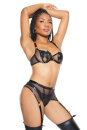 Darque Mesh/Vinyl Lingerie Set 3-Piece - Black