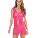 Coquette Short Fishnet Strap Dress - Neon Pink