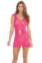 Coquette Short Fishnet Strap Dress - Neon Pink