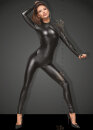 Noir Handmade Powerwetlook Catsuit F162 with leash - Black