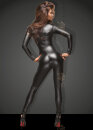 Noir Handmade Powerwetlook Catsuit F162 with leash - Black