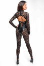 Noir Handmade Lace Catsuit with Wetlook Bodice F299