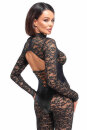 Noir Handmade Lace Catsuit with Wetlook Bodice F299