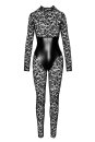 Noir Handmade Lace Catsuit with Wetlook Bodice F299