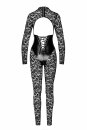 Noir Handmade Lace Catsuit with Wetlook Bodice F299