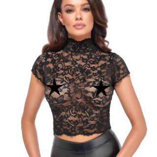 Noir Handmade Lace Top with high collar F303