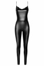 Noir Handmade Wetlook Catsuit with rhinestone chain F306