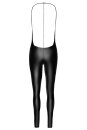 Noir Handmade Wetlook Catsuit with rhinestone chain F306