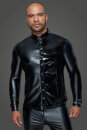 Noir Handmade Power Wet Look Male Shirt H064 - Black