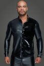 Noir Handmade Power Wet Look Male Shirt H064 - Black