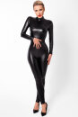 Noir Handmade Powerwetlook Catsuit with metal ring CAGED...