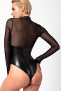 Noir Handmade Powerwetlook Mesh Bodysuit with Rings F321