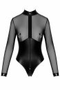 Noir Handmade Powerwetlook Mesh Bodysuit with Rings F321