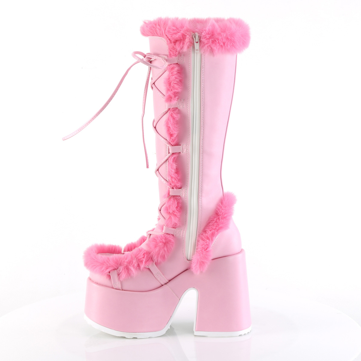 demonia pink fur boots