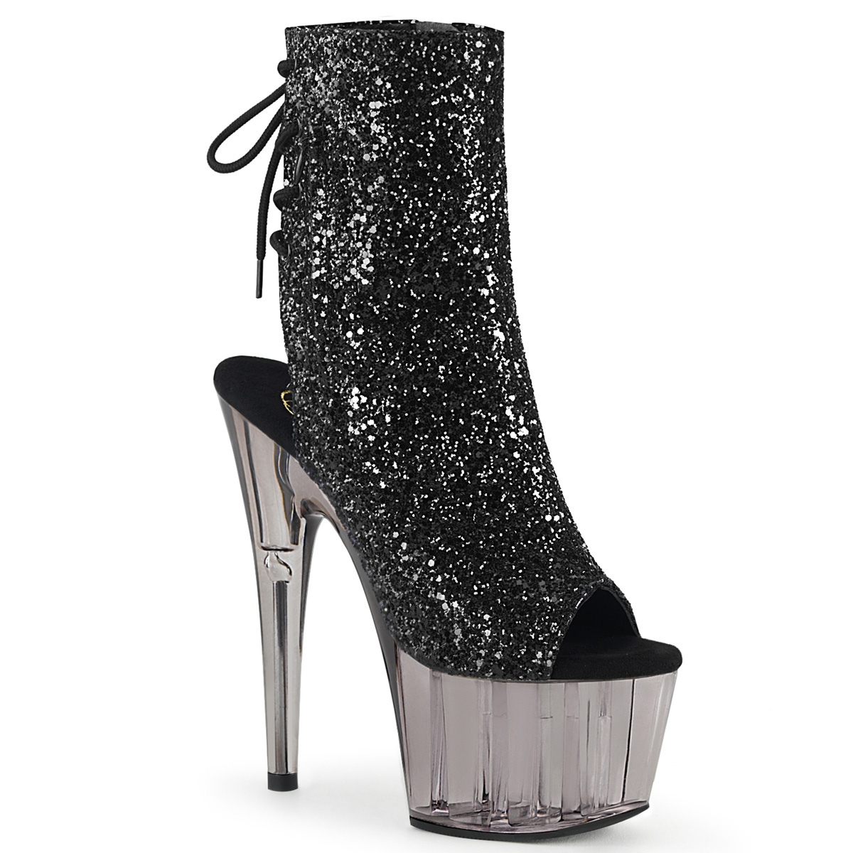 black glitter heeled shoes