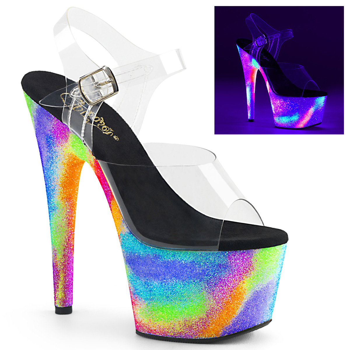multi color platform heels