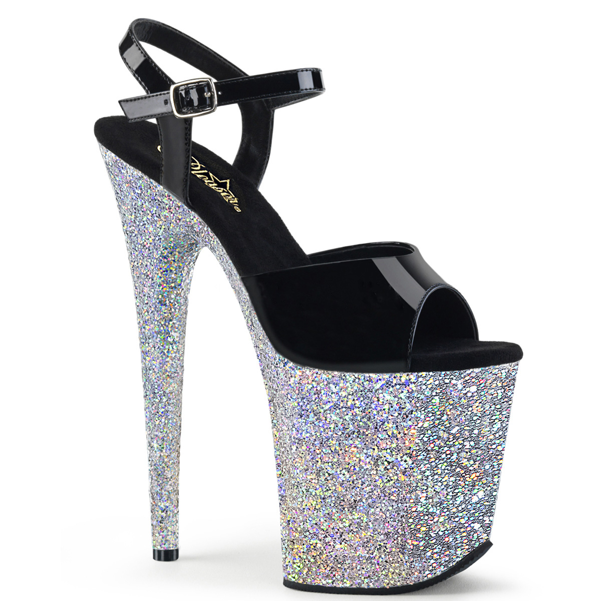 black and silver stiletto heels