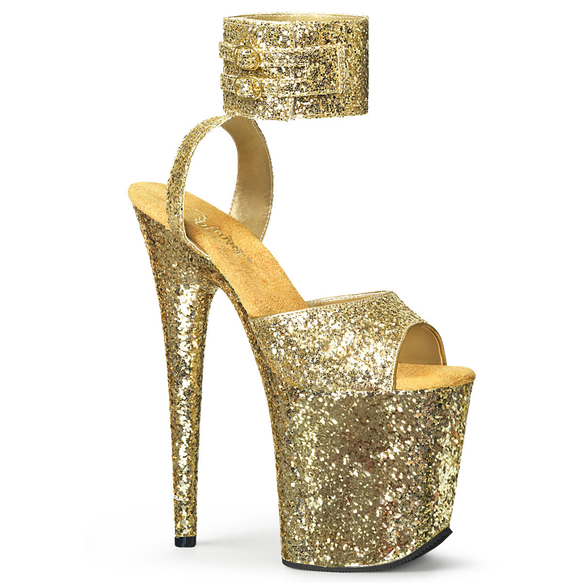 platform heels gold