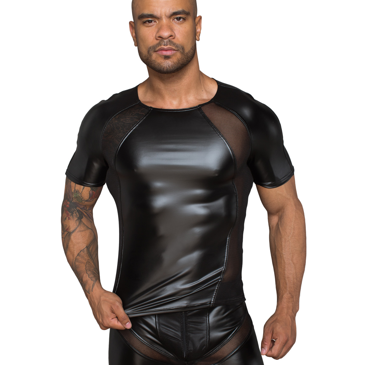 Power Wet Look T-Shirt H056 - Black, Noir Handmade